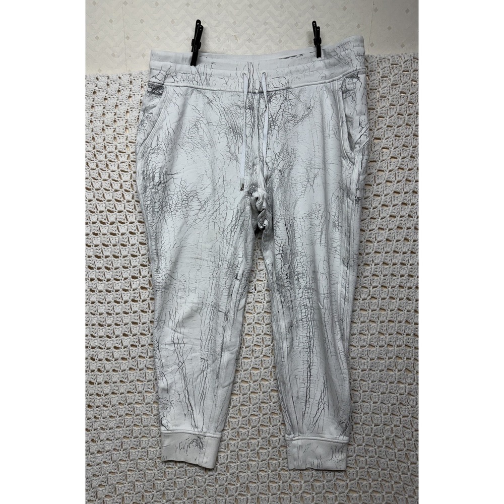 Lululemon Warm Down Jogger Pants Womens Sz 14  White Gray Mid Rise Thread Dye